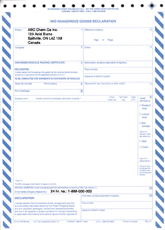 Imo Shippers Declaration Forms Part Ncr Preprinted Pack Icc