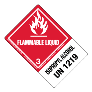 Hazard Class 3 - Flammable Liquid, Worded, High-Gloss Label, Shipping Name-Large Tab, UN1219, 500/roll - ICC Canada