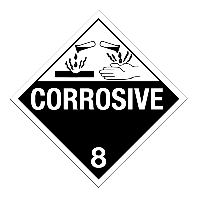 Hazard Class 8 - Corrosive Material, Removable Self-Stick Vinyl, Worded ...