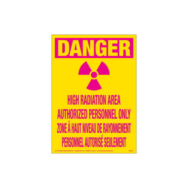 Danger High Radiation Area, 7" x 10", Rigid Vinyl, Bilingual English