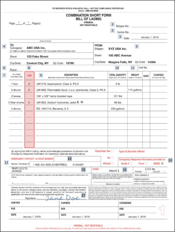 Filling Out A Ground Bill of Lading - ICC Compliance Center Inc - USA ...