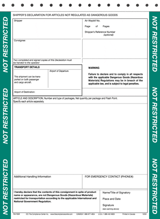 Not Restricted Articles Form, 4-Part NCR, 100/Pack | ICC Compliance ...